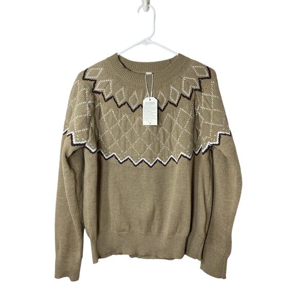 Casual Winter Sweater Womens MEDIUM‎ Brown Diamond Pattern Tight Knit Pullover - Picture 1 of 9